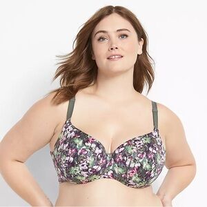 Cacique Floral Print Full Coverage Bra lightly lined balconette 44DDD gray pink